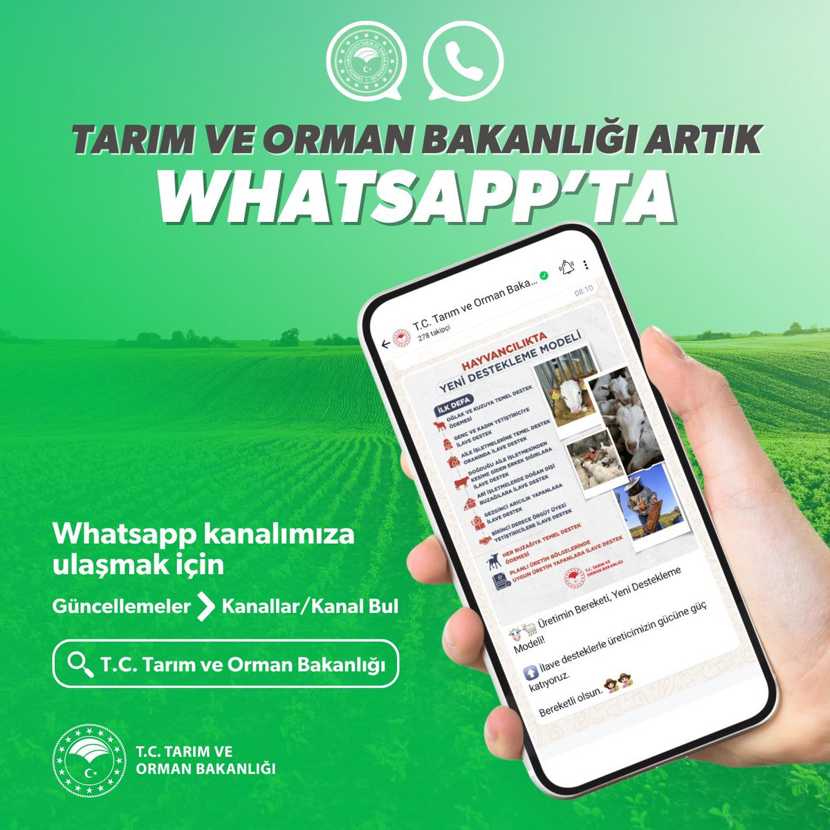 Tarım ve Orman Bakanlığı, Vatandaşlara WhatsApp Kanalı Oluşturdu