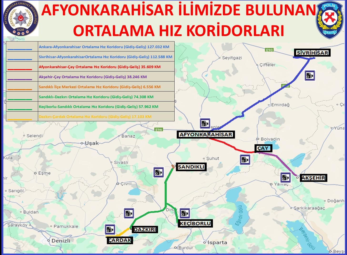 Afyon’daki Ortalama Hız Koridorları