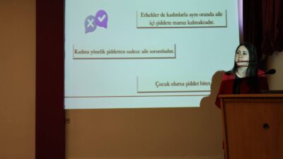 İl Müdürlüğü toplantı salonunda yapılan eğitimde, şiddetin türleri, başvuru mekanizmaları