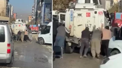 Hakkari Cengiz Topel Caddesi üzerinde seyir halindeyken arızalanan zırhlı polis