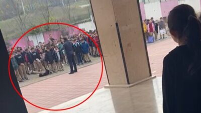 Bursa’nın İnegöl ilçesindeki bir ortaokulda yaşanan ve cep telefonu kamerasına