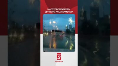 İstanbul Maltepe’de havalimanı çalışanlarını taşıyan servis minibüsü, yağış nedeniyle kayganlaşan