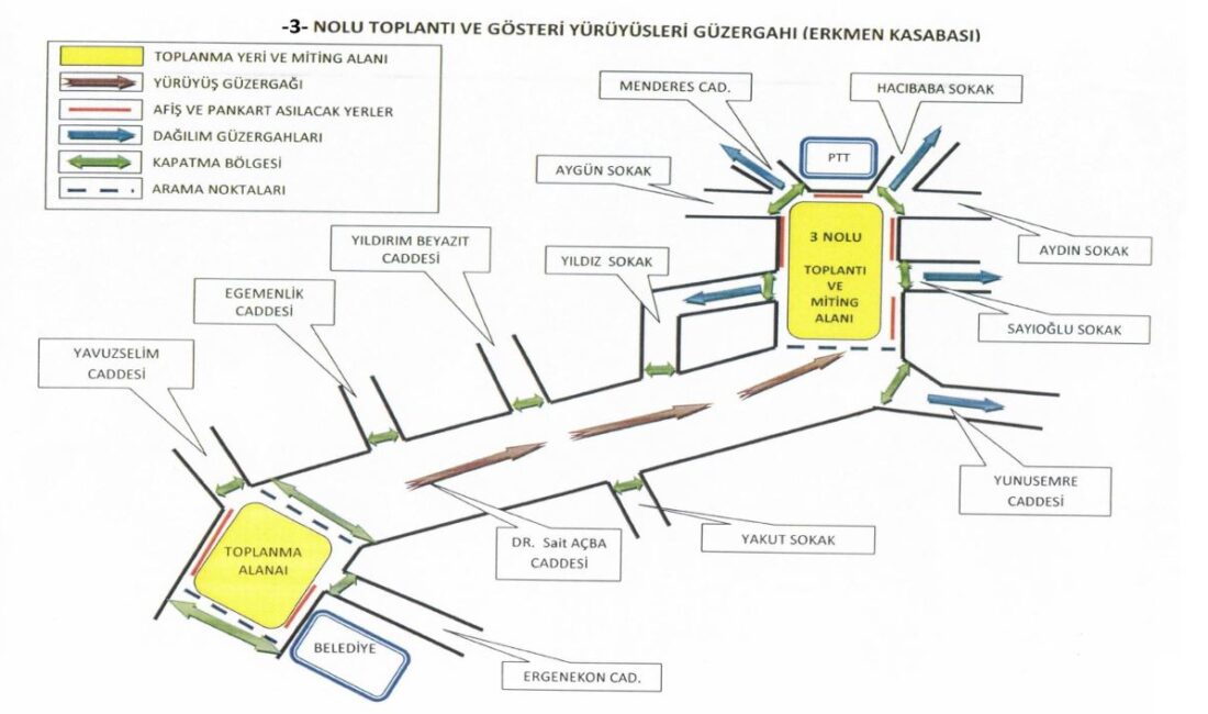 Valilik tarafından yayımlanan ilana göre kent merkezinde Zafer Meydanı (Anıt