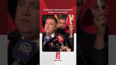 İzmir’de taksiciler, Türk bayrağına yönelik saldırıya tepki göstermek için konvoy