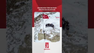 Soğuk dinlemediler Türk Bayrağını zirveye taşıdılar! Erzurum’da Türk Bayrağı zirvede