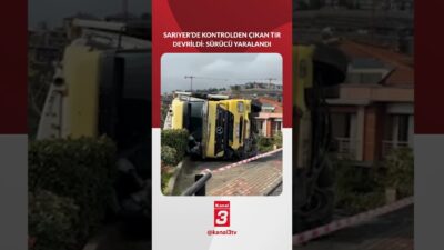 Sürücüsünün direksiyon hâkimiyetini kaybettiği tır, Yunus Emre Caddesi’nde devrilerek yan