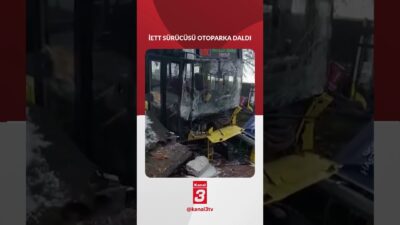 İstanbul Esenler’de İETT otobüsü sürücüsünün kontrolünü kaybetmesi sonucu otoparka daldı.