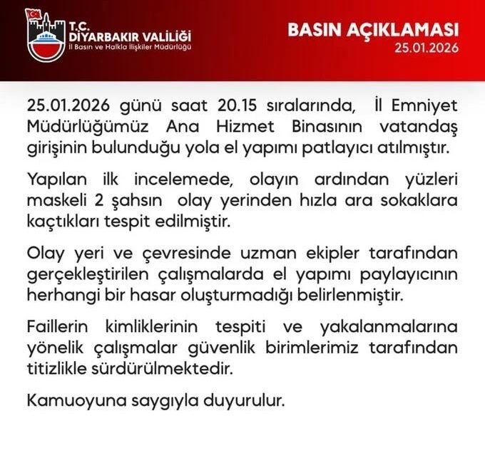 Diyarbakır’da İl Emniyet Müdürlüğü Ana Hizmet Binası’na yönelik bombalı saldırı