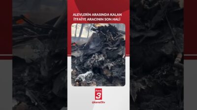 Çanakkale’deki orman yangınında alevler arasında kalan itfaiye aracının son hali