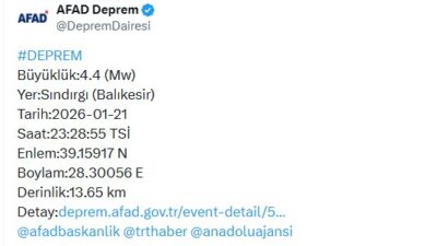 Afet ve Acil Durum Yönetimi Başkanlığı (AFAD), Balıkesir’in Sındırgı ilçesinde