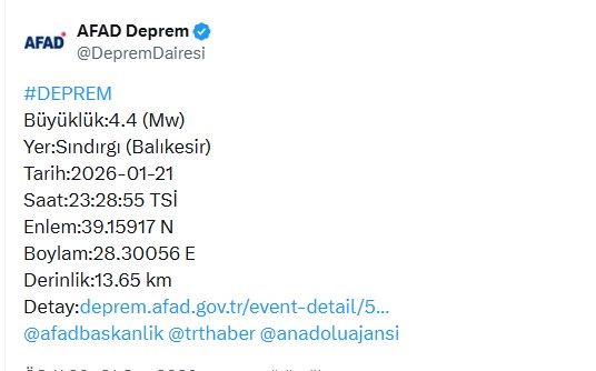 Afet ve Acil Durum Yönetimi Başkanlığı (AFAD), Balıkesir’in Sındırgı ilçesinde