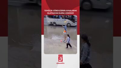 Ayaklarını ıslatmak istemeyen temizlik görevlisi, ilginç bir yöntem buldu. 📶https://kanal3.com.tr/