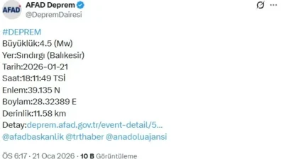 Afet ve Acil Durum Yönetimi Başkanlığının (AFAD) internet sitesinde yer