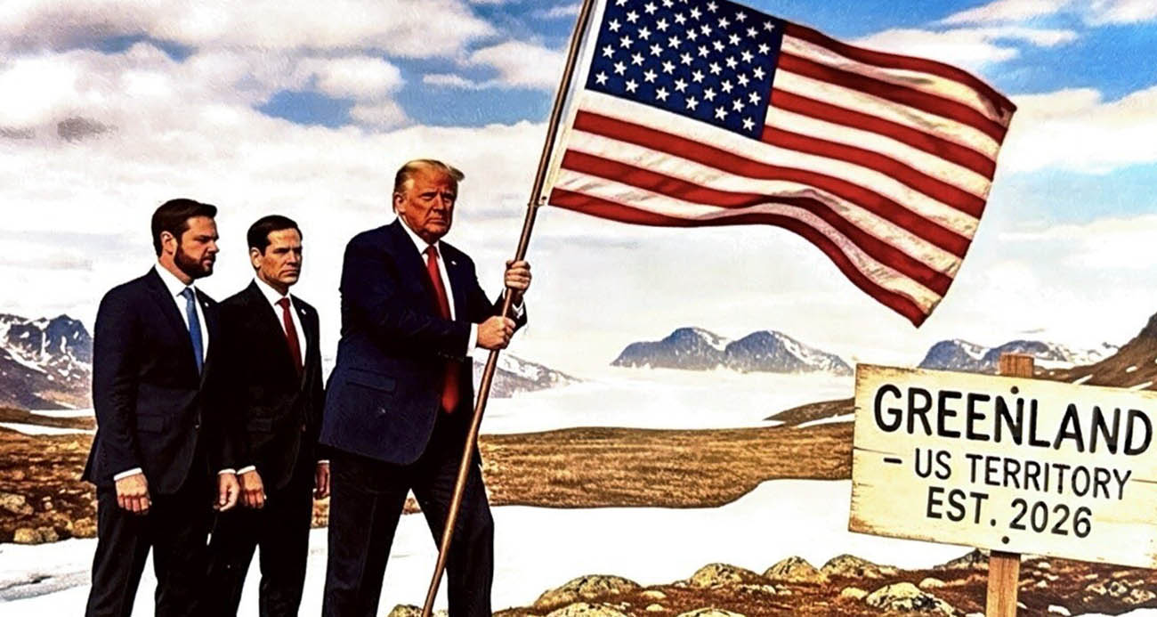 ABD Başkanı Donald Trump; ABD bayrağını "Grönland, ABD Toprağı, Kuruluş