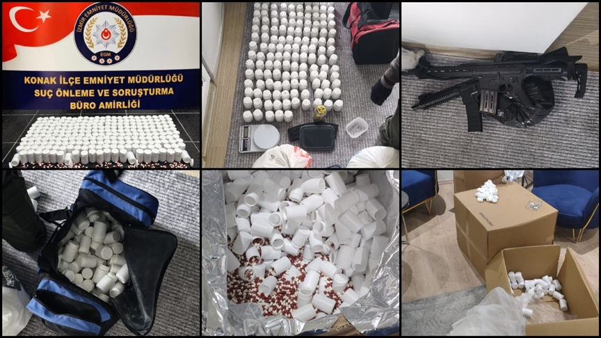 İzmir'in Konak ilçesinde düzenlenen operasyonda 450 bin uyuşturucu hap ile