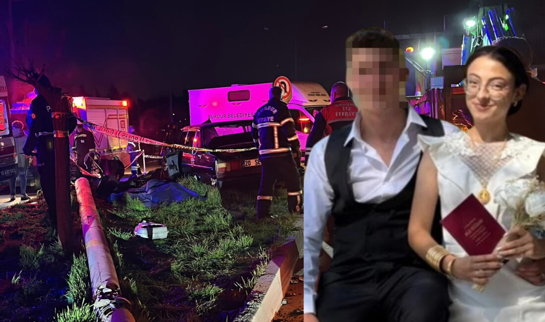 Burdur'da kontrolden çıkan otomobilin refüjdeki elektrik direğine çarpması sonucu meydana