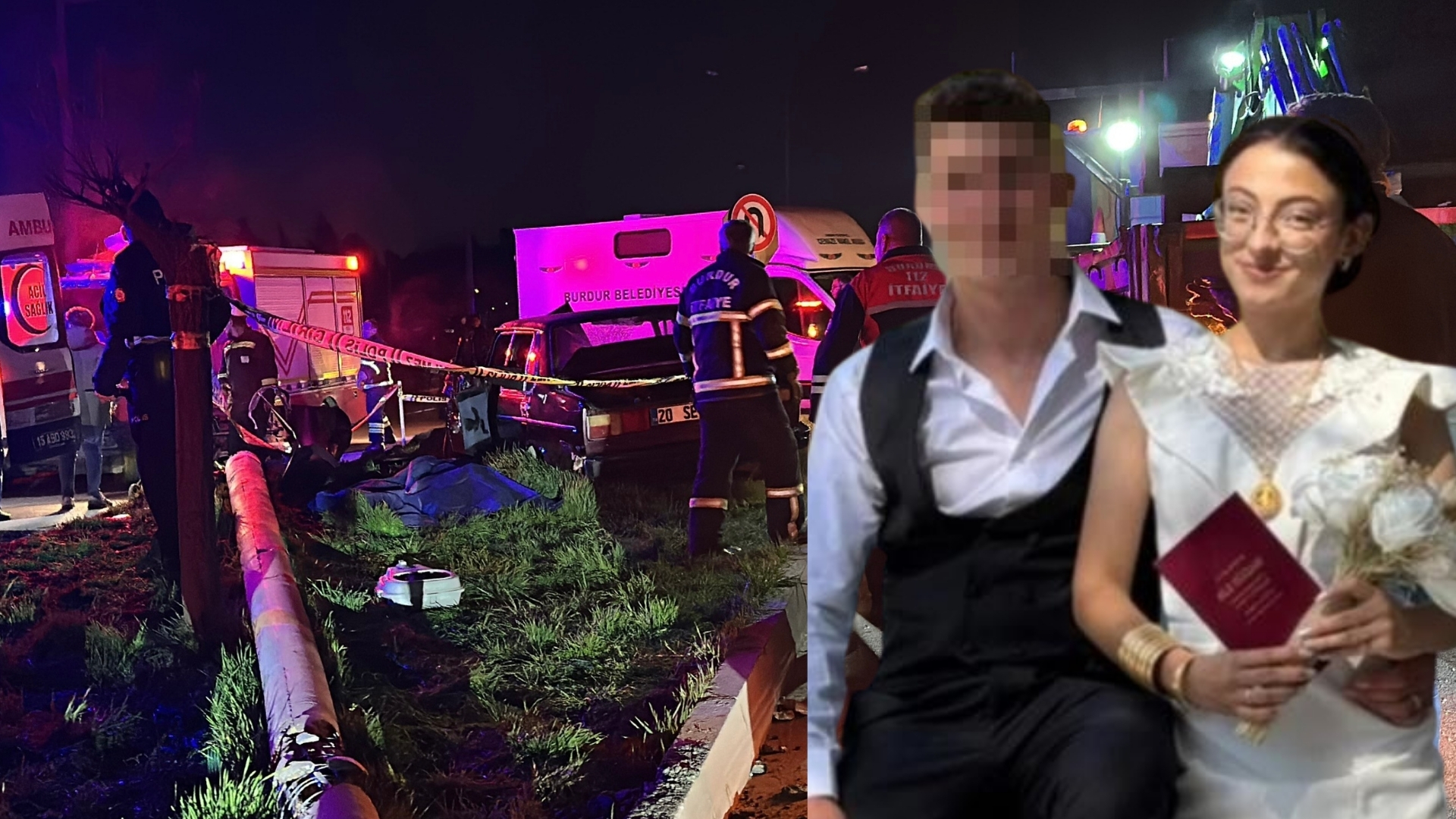 Burdur'da kontrolden çıkan otomobilin refüjdeki elektrik direğine çarpması sonucu meydana