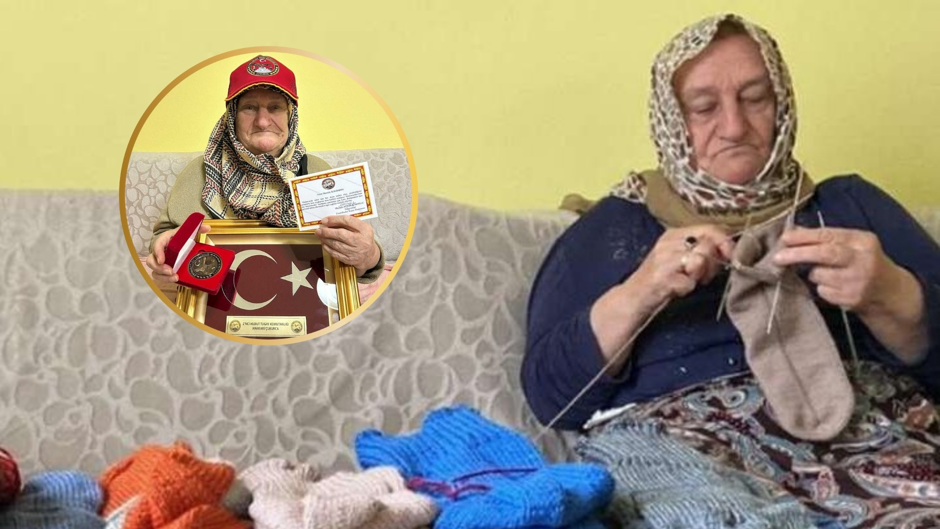 Afyonkarahisar'da ilerlemiş yaşına rağmen yıllardır el emeğiyle ördüğü çorapları sınır