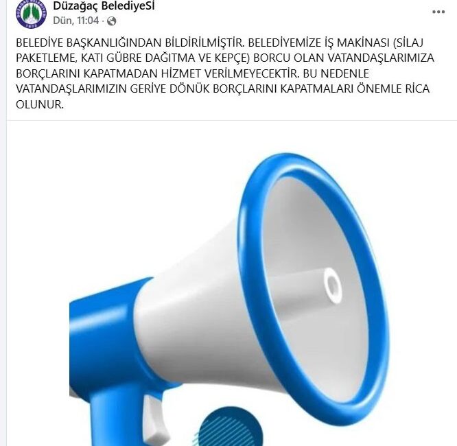 Afyonkarahisar Düzağaç Belde Belediyesi vatandaşın belediyeye olan borçlarını sosyal medya