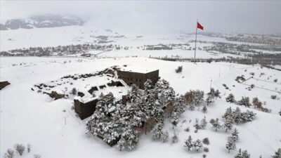 Kış mevsiminin çetin geçtiği illerden Erzurum'da etkili olan kar yağışı,