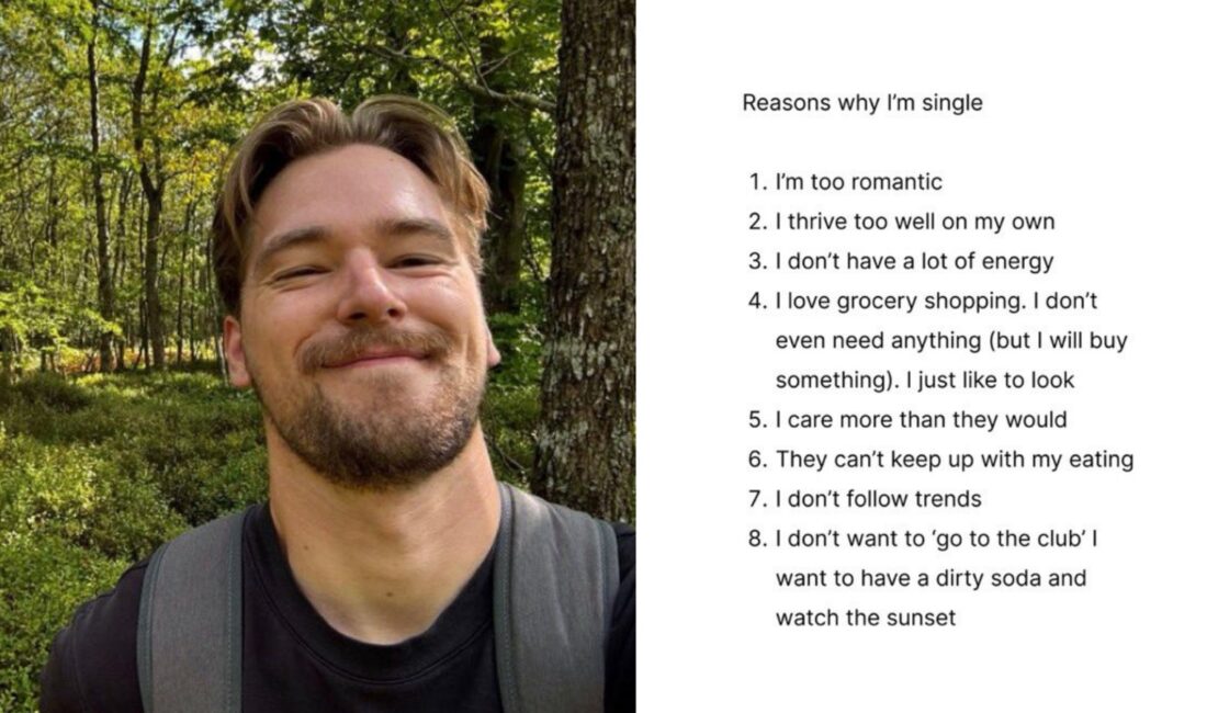 Bir sosyal medya kullanıcısının bekar kalma sebeplerini maddeler halinde sıraladığı