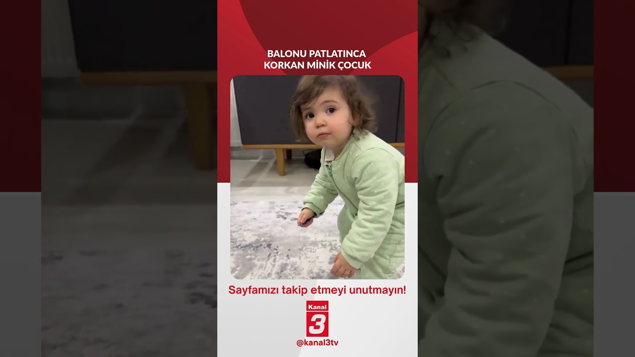 Balonu patlatınca korkan minik çocuğun verdiği tepki sosyal medyada viral