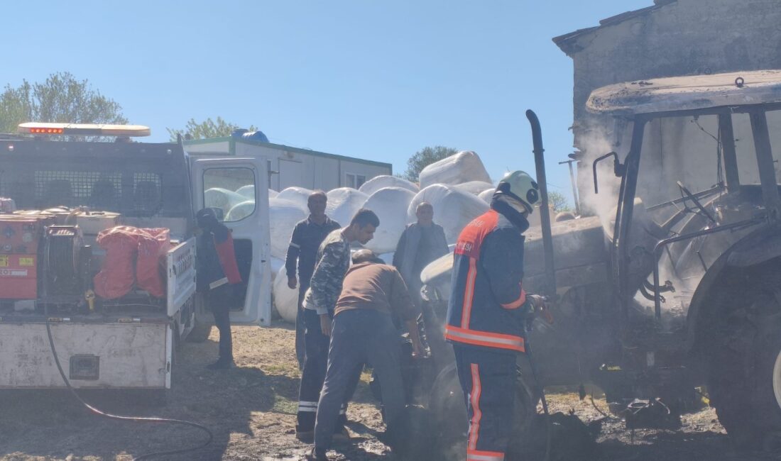 Edirne’nin Keşan ilçesinde bir evin bahçesinde park halindeki traktör, aniden