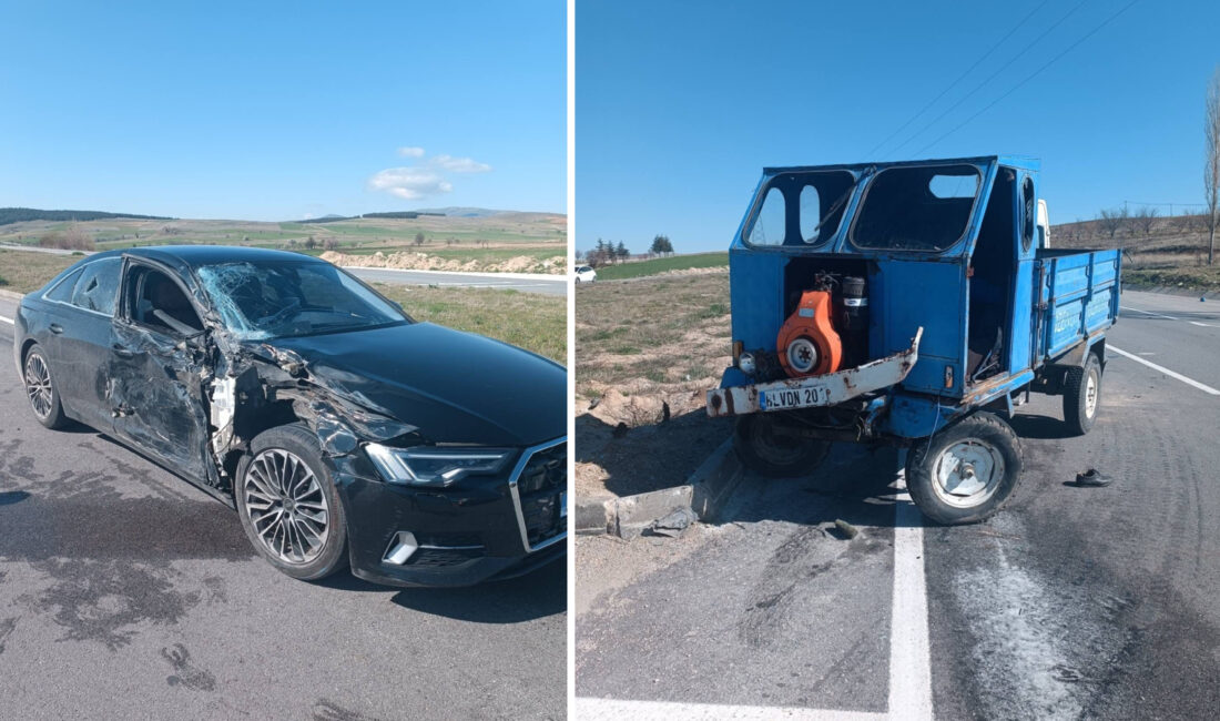 Afyonkarahisar’ın Bolvadin ilçesinde otomobil ile "patpat" olarak bilinen tarım aracının