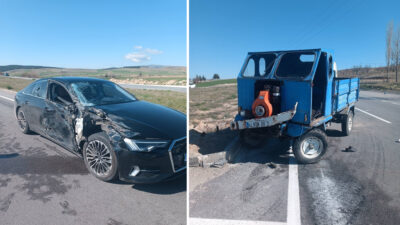 Afyonkarahisar’ın Bolvadin ilçesinde otomobil ile "patpat" olarak bilinen tarım aracının