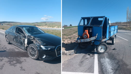 Afyonkarahisar’ın Bolvadin ilçesinde otomobil ile "patpat" olarak bilinen tarım aracının