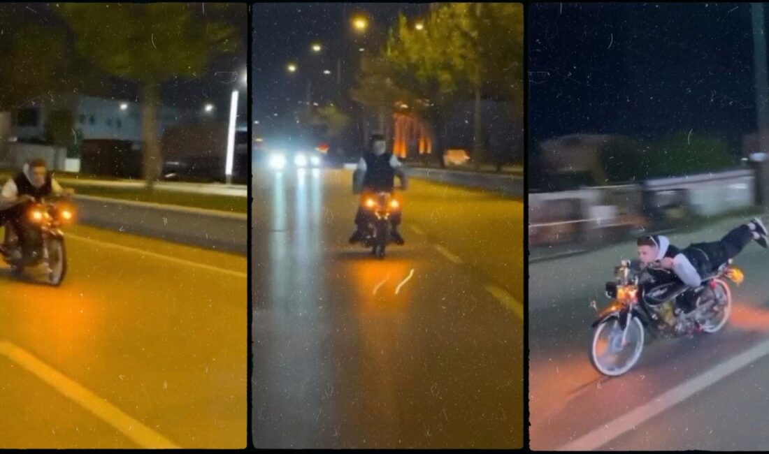 Bursa'nın Kestel ilçesinde bir motosiklet sürücüsünün trafikte sergilediği tehlikeli hareketler