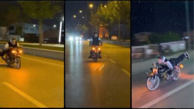 Bursa'nın Kestel ilçesinde bir motosiklet sürücüsünün trafikte sergilediği tehlikeli hareketler