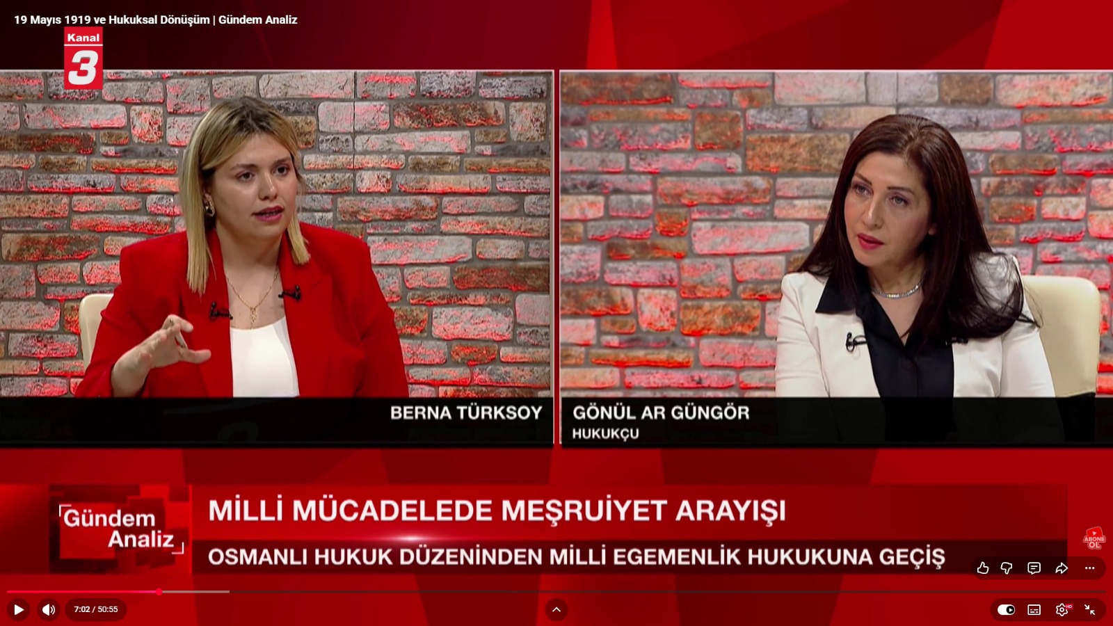 Hukukçu Gönül Ar Güngör, Kanal 3 Televizyonu’nda yayınlanan “Gündem Analiz”