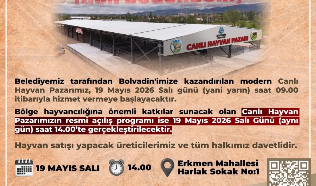 Bolvadin Belediyesi, Erkmen Mahallesi’nde yapımı tamamlanan Canlı Hayvan Pazarı’nın açılışını