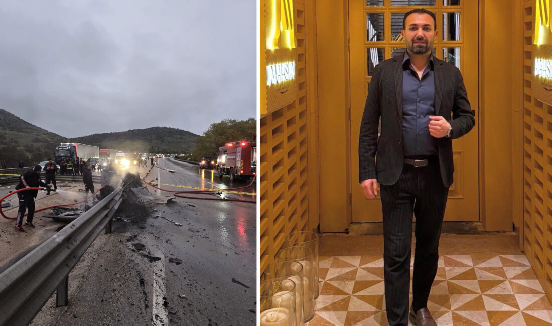 Afyonkarahisar-Antalya kara yolunda kontrolden çıkarak bariyerlere çarpan ve ardından yanmaya