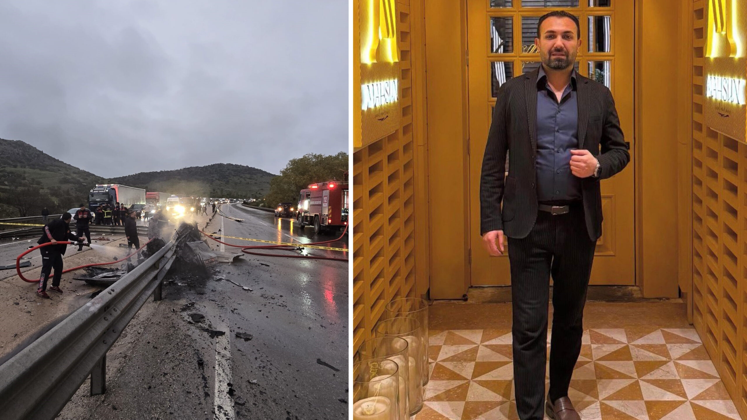 Afyonkarahisar-Antalya kara yolunda kontrolden çıkarak bariyerlere çarpan ve ardından yanmaya