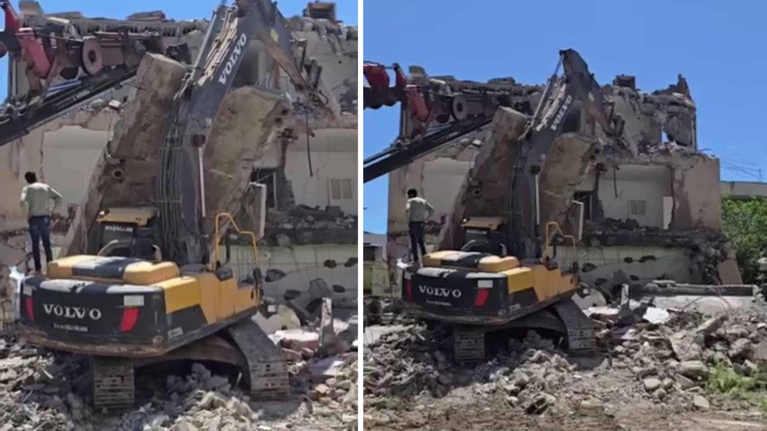 Adıyaman’ın Kahta ilçesinde hasarlı bir binanın kontrollü yıkımı gerçekleştirildiği sırada