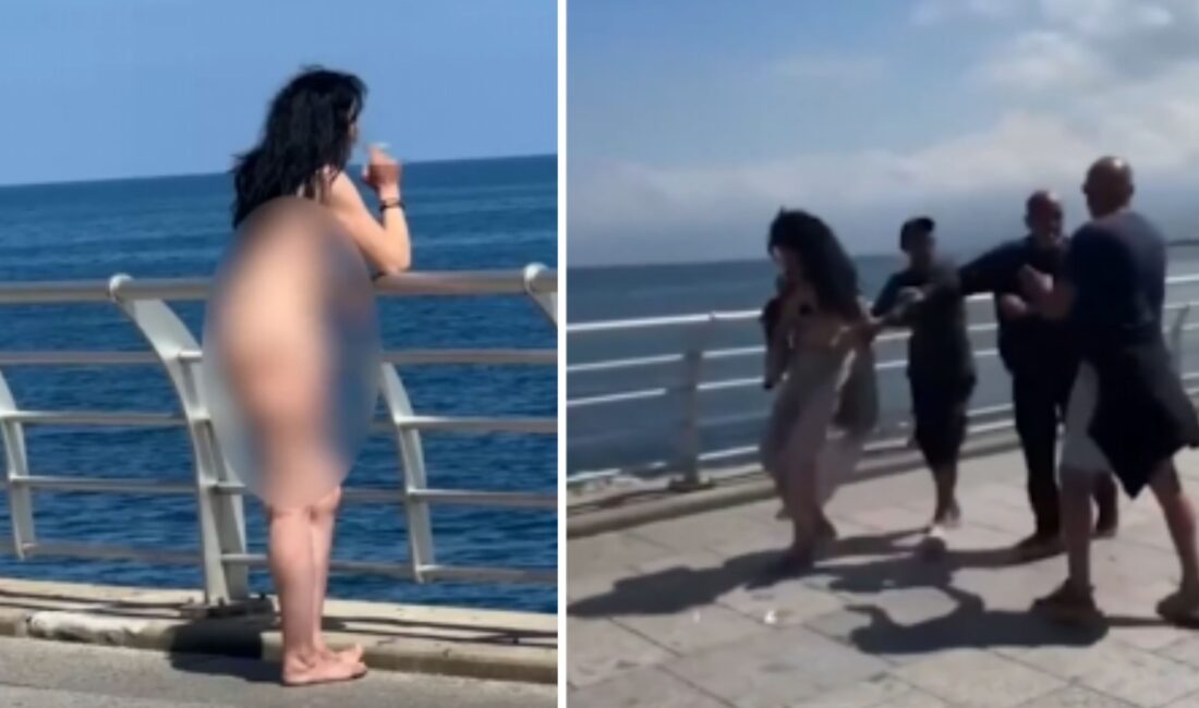 Lübnan’ın başkenti Beyrut’ta sahil şeridinde çıplak şekilde dolaşan bir kadın