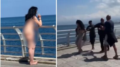 Lübnan’ın başkenti Beyrut’ta sahil şeridinde çıplak şekilde dolaşan bir kadın
