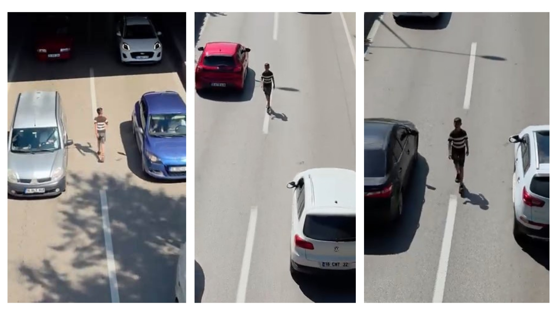 Bursa'da bir çocuk, akan trafikte canını hiçe sayarak yürüdü. Tehlikeli