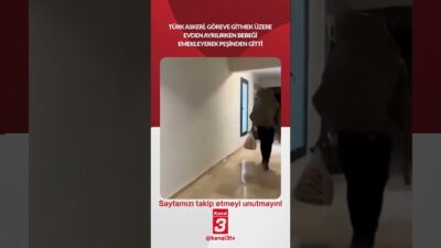 Türk askeri, göreve gitmek üzere evden ayrılırken bebeği emekleyerek peşinden