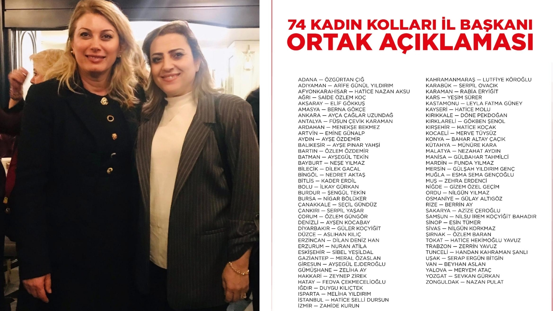 Cumhuriyet Halk Partisi (CHP) Kadın Kolları İl Başkanları, yayımladıkları ortak