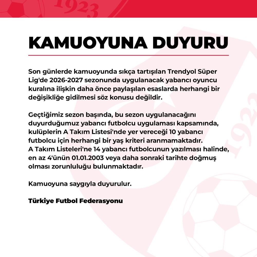 TFF, yabancı kuralı için ne dedi?