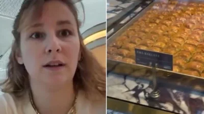 İstanbul Havalimanı’nda bir işletmede satışa sunulan bir dilim baklavanın fiyatı,