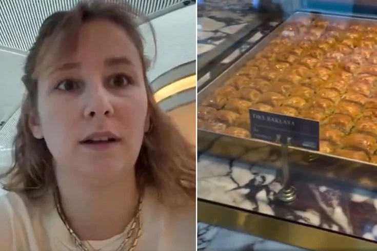 İstanbul Havalimanı’nda bir işletmede satışa sunulan bir dilim baklavanın fiyatı,