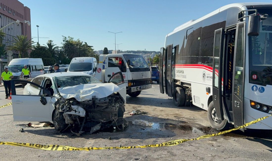 Samsun’un İlkadım ilçesinde otomobil ile özel halk otobüsünün çarpıştığı kazada